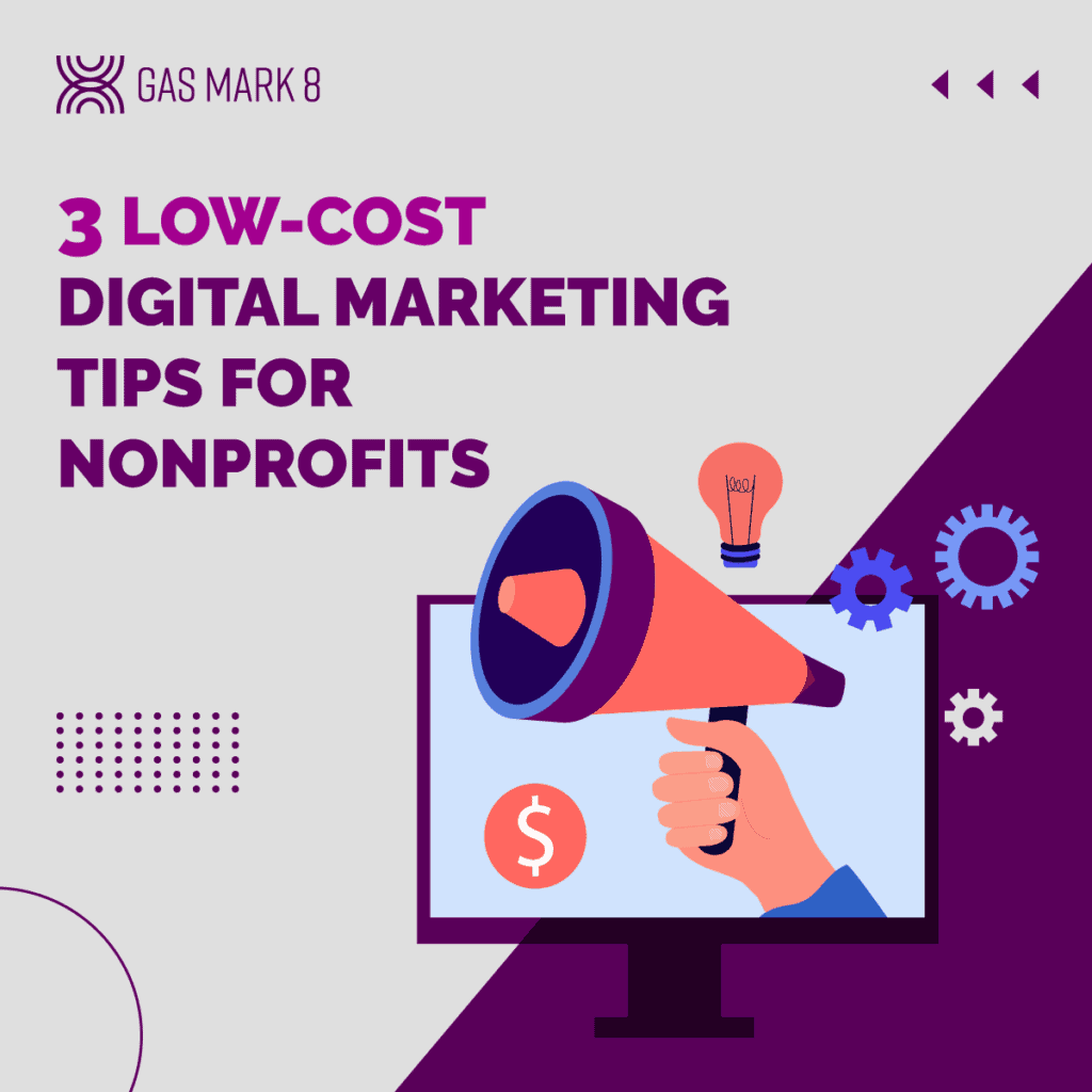 three low-cost digital marketing tips for nonprofits graphic